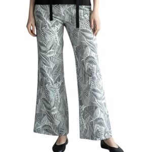 Ecru Wide Leg Silk Pants Leaf print Gray White Lightweight Womens 6 Flowy